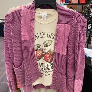 2 LEFT: NWT Rasberry Distressed ASymetrical Knit Cardi Patch Sleeves